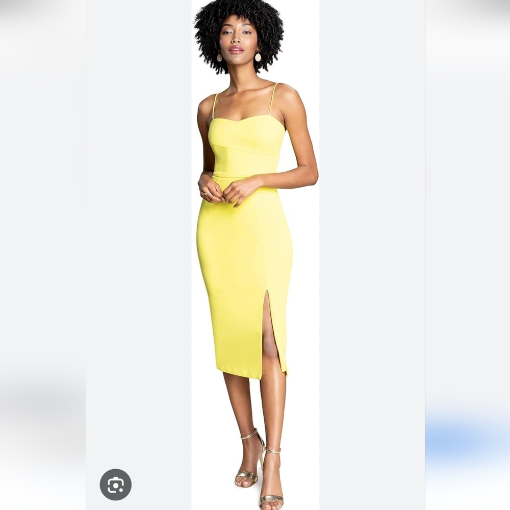 Dress The Population Elegant Yellow Spaghetti Strap Midi Dress Size XXL